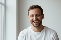 35 year old man with white t shirt