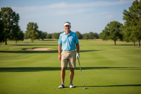 55 year old man at golf course. he should be in the middle of the picture smiling